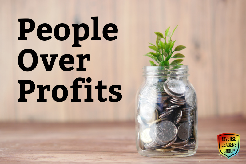 People Over Profits at Diverse Leaders Group: A photo of a jar with coins in it and a plant growing out of the top.